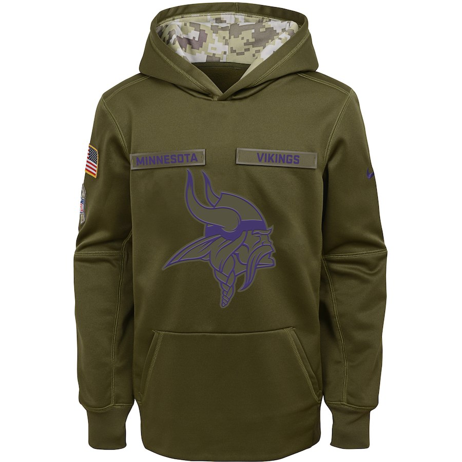 Minnesota Vikings Nike Youth Salute to Service Pullover Performance Hoodie Green->youth nfl jersey->Youth Jersey